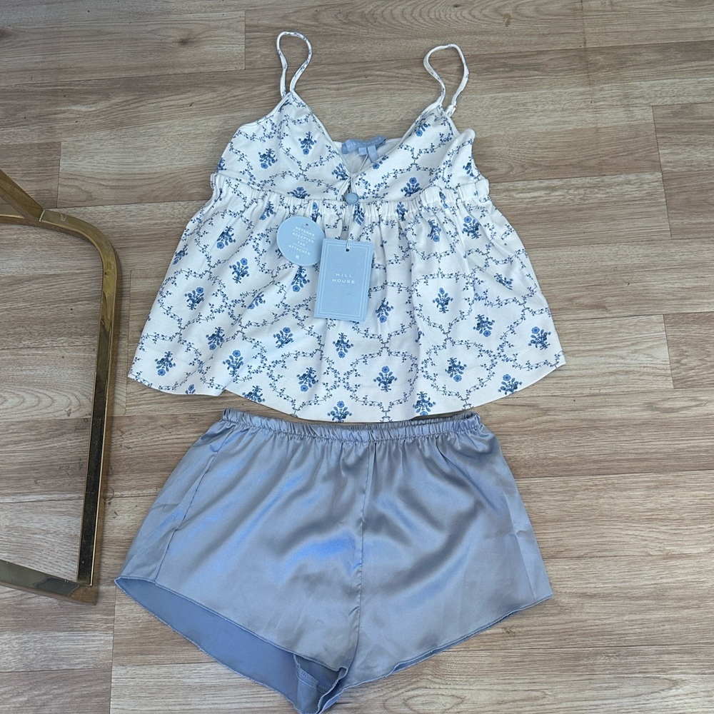 Hill House Cami & Satin Shorts Pajama Set - Blue Trellis “The Perri”